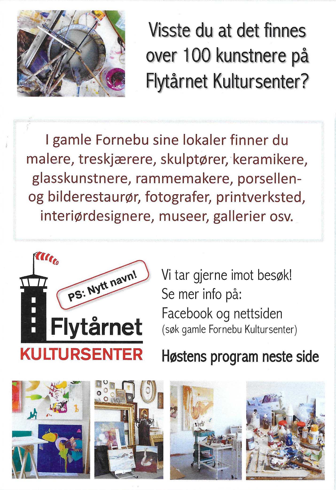 Flyer som promoterer kunstnerne på Flytårnet Kultursenter